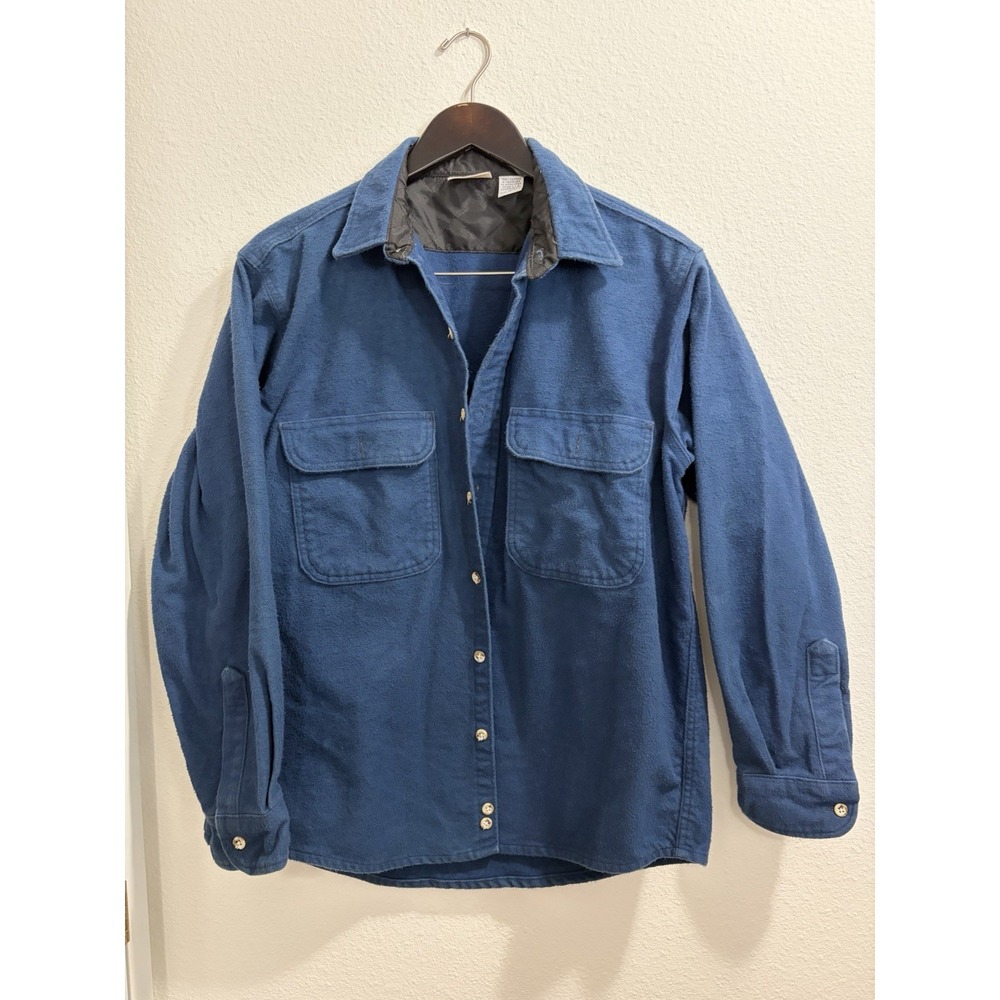 Vintage Field & Stream Button Up Mens Chamois Flannel Thick Heavy Large Navy